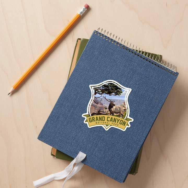 Grand Canyon National Park, Arizona, Elk & South Rim, Contour, Lantern Press Artwork, Vinyl Sticker - Lantern Press