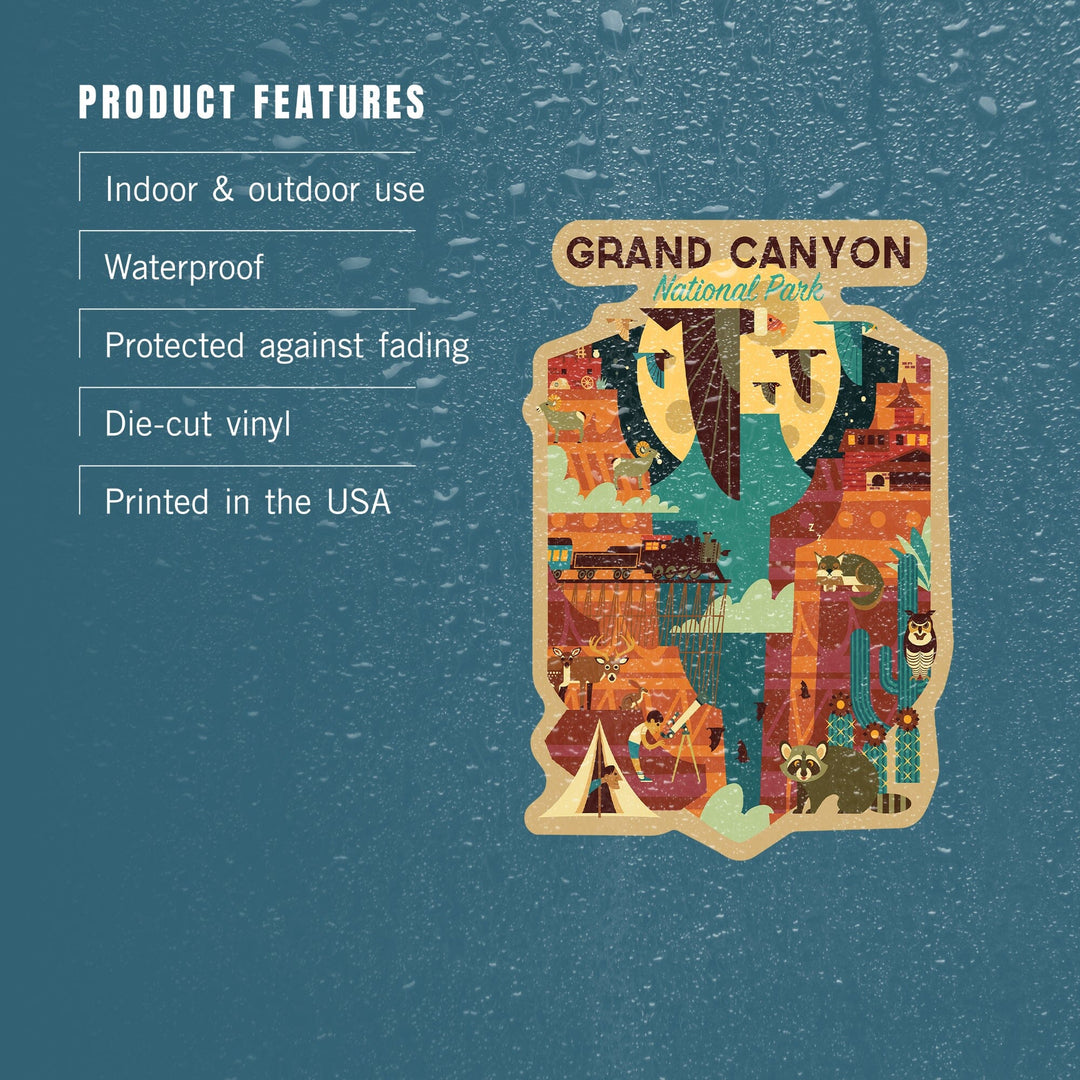 Grand Canyon National Park, Arizona, Geometric National Park Series, Contour, Vinyl Sticker - Lantern Press