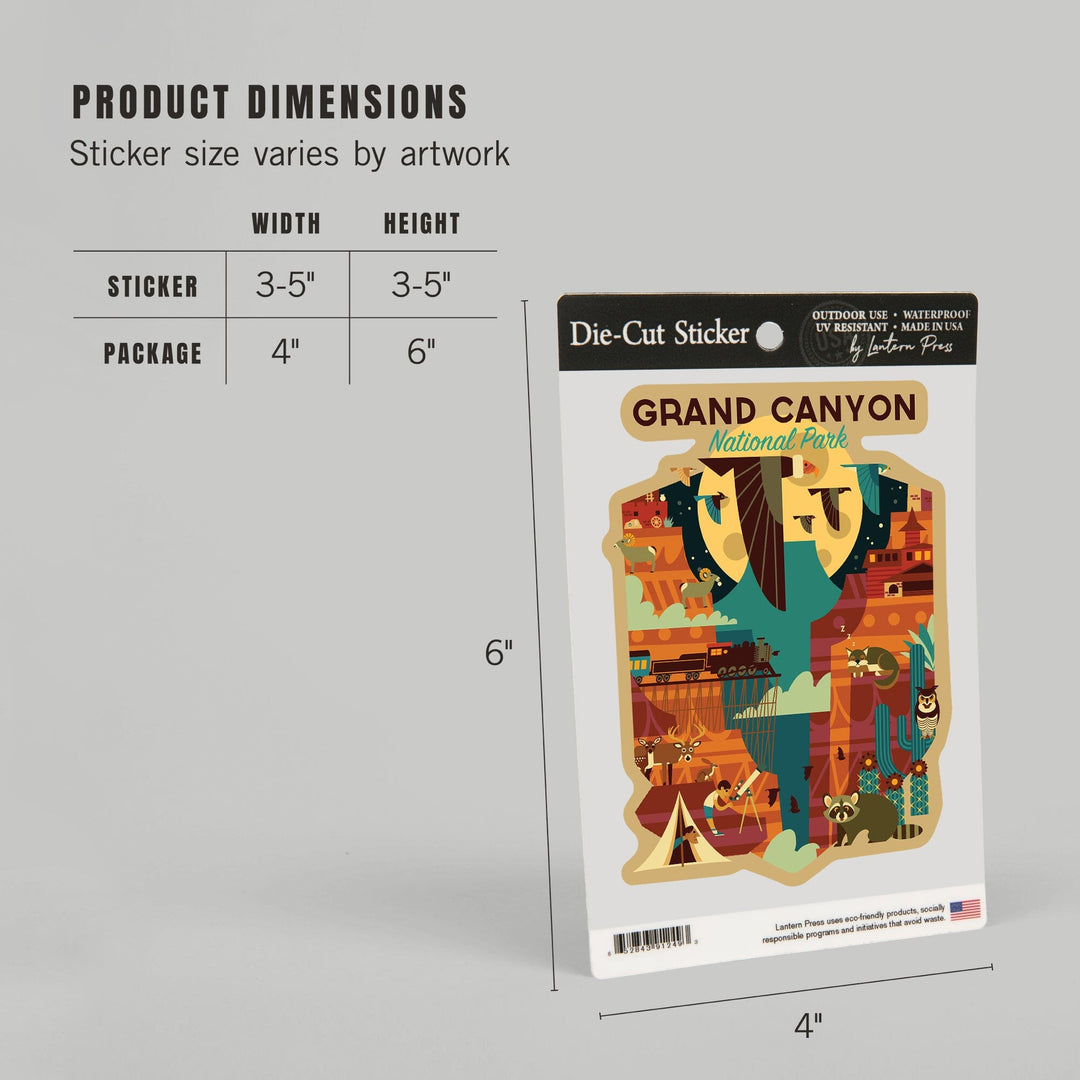 Grand Canyon National Park, Arizona, Geometric National Park Series, Contour, Vinyl Sticker - Lantern Press