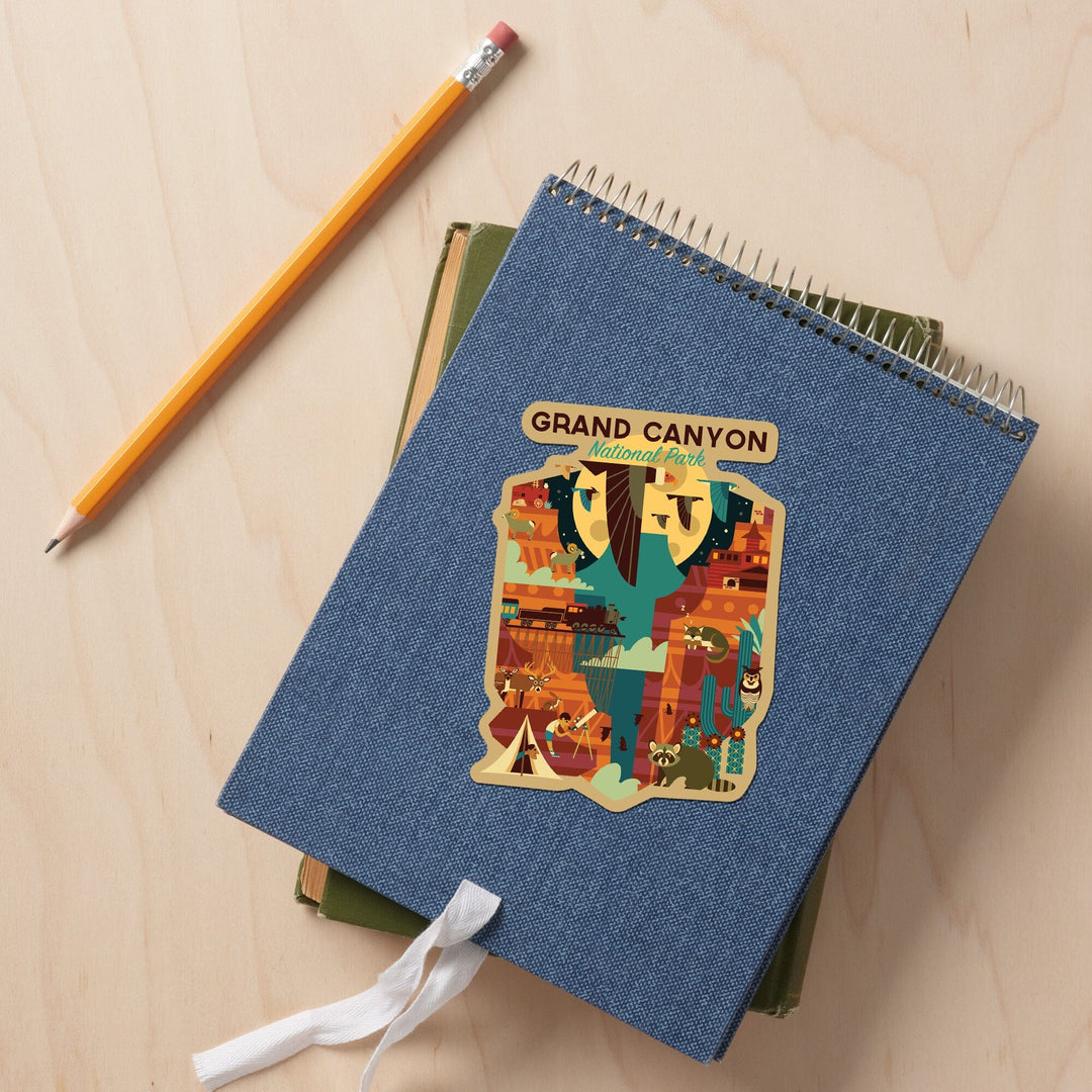 Grand Canyon National Park, Arizona, Geometric National Park Series, Contour, Vinyl Sticker - Lantern Press