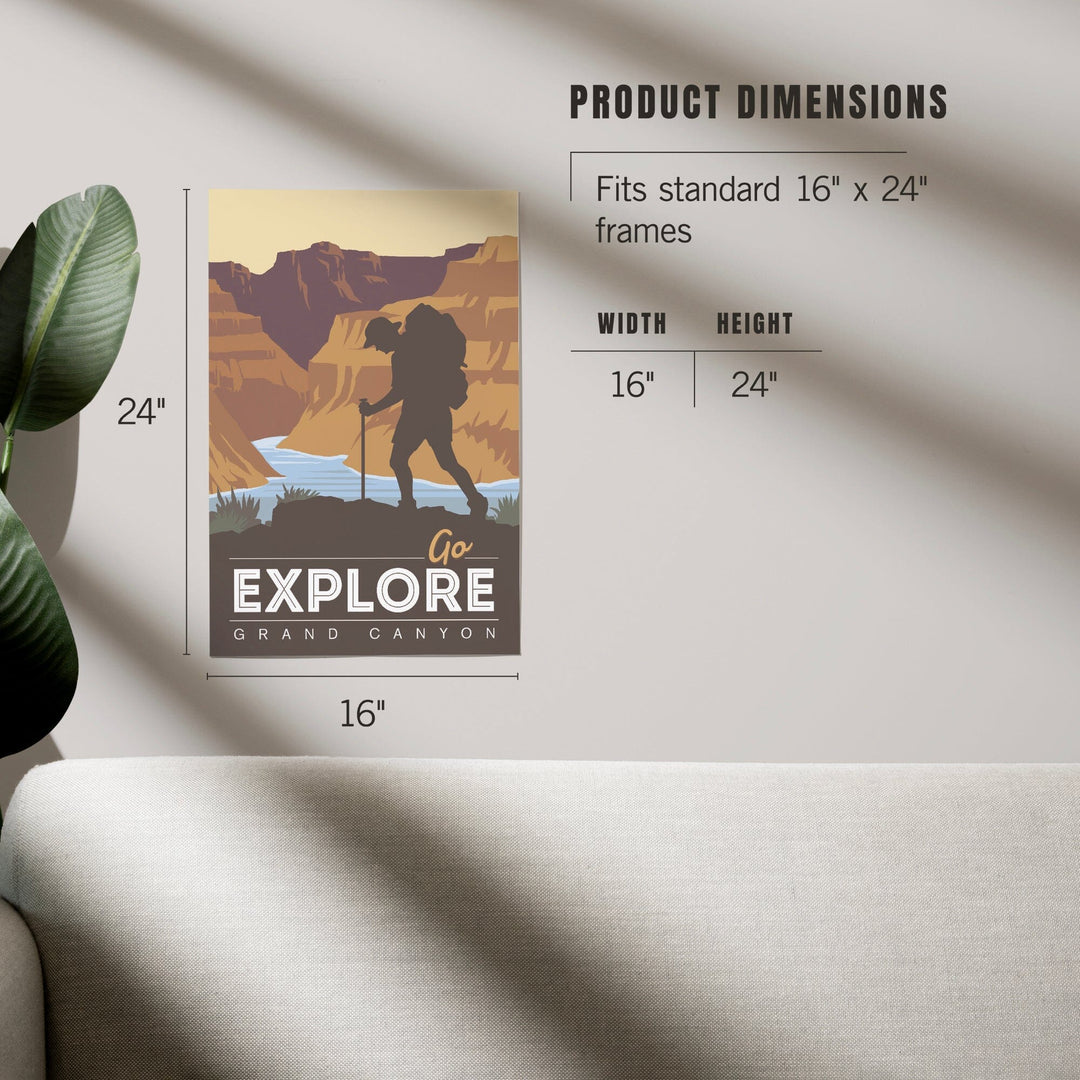 Grand Canyon National Park, Arizona, Go Explore, Backpacker, Vector Style, Art & Giclee Prints Art Lantern Press