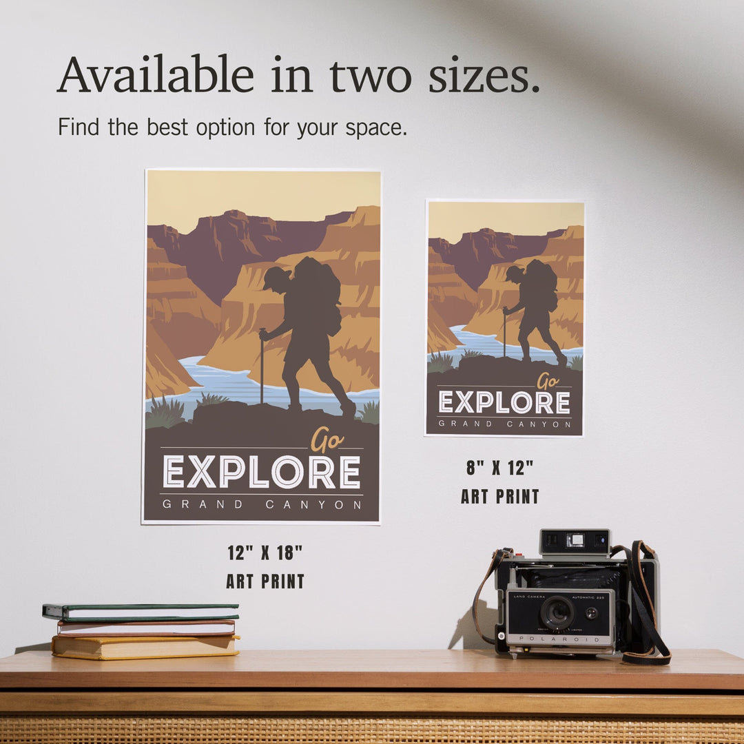 Grand Canyon National Park, Arizona, Go Explore, Backpacker, Vector Style, Art & Giclee Prints Art Lantern Press