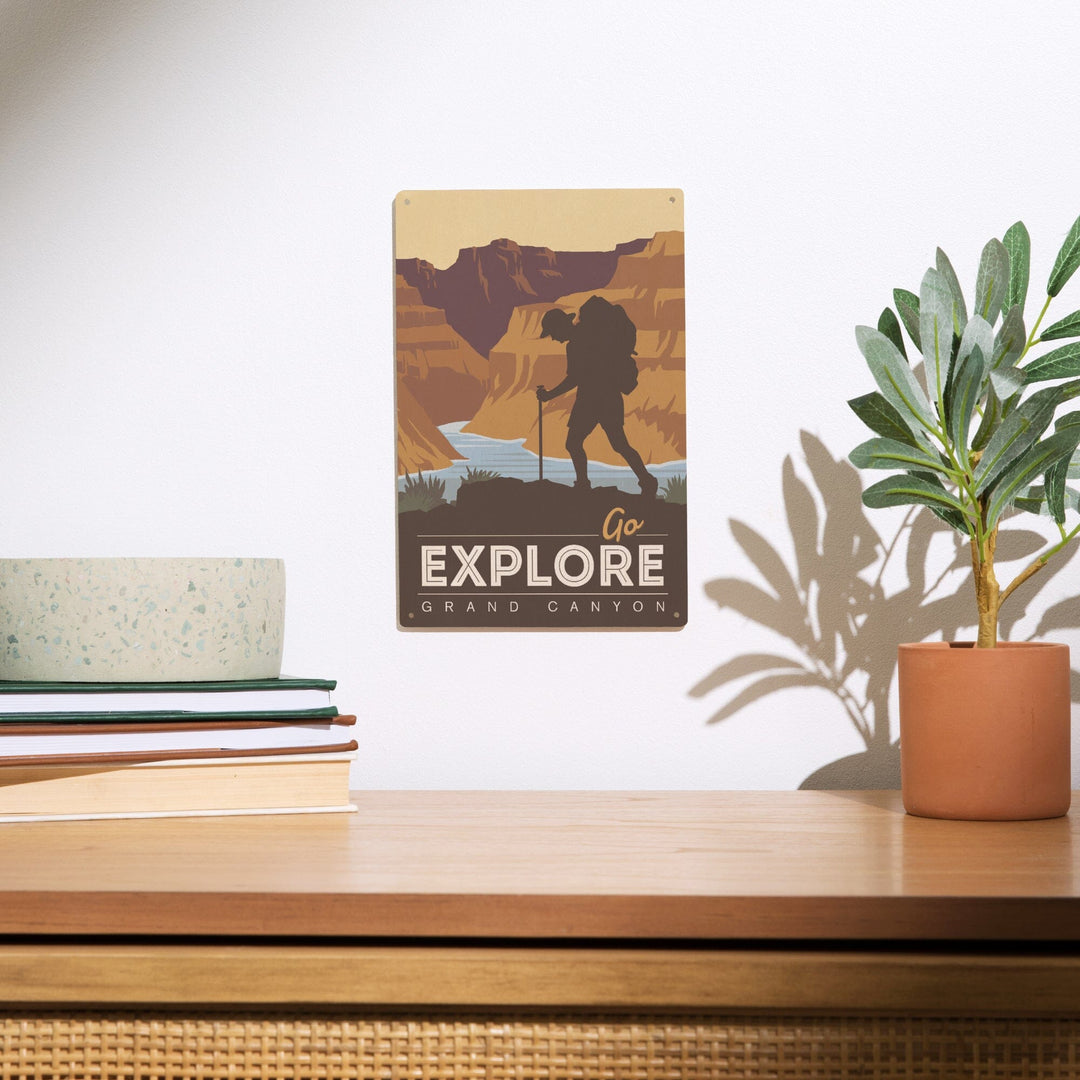 Grand Canyon National Park, Arizona, Go Explore, Backpacker, Vector Style, Wood Signs and Postcards Wood Lantern Press