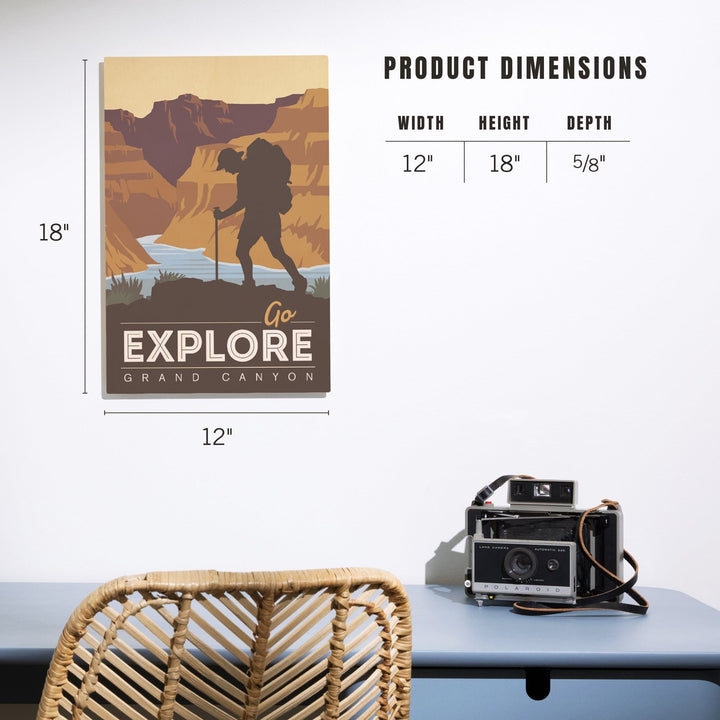 Grand Canyon National Park, Arizona, Go Explore, Backpacker, Vector Style, Wood Signs and Postcards Wood Lantern Press