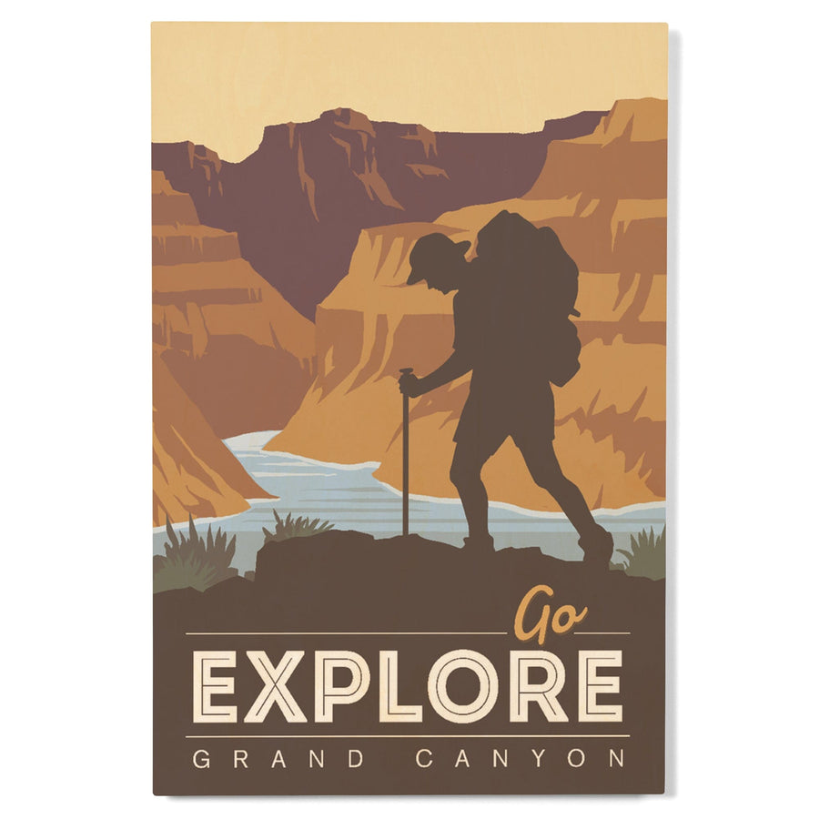 Grand Canyon National Park, Arizona, Go Explore, Backpacker, Vector Style, Wood Signs and Postcards Wood Lantern Press