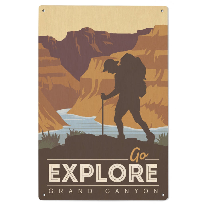 Grand Canyon National Park, Arizona, Go Explore, Backpacker, Vector Style, Wood Signs and Postcards Wood Lantern Press