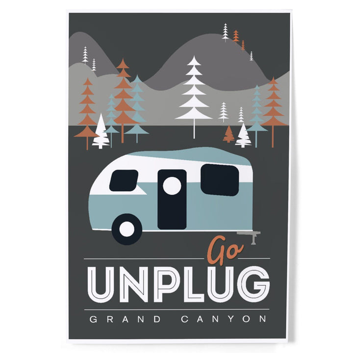 Grand Canyon National Park, Arizona, Go Unplug (Retro Camper), Vector Style, Art & Giclee Prints Art Lantern Press 12 x 18 Art Print