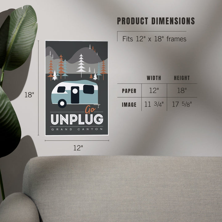 Grand Canyon National Park, Arizona, Go Unplug (Retro Camper), Vector Style, Art & Giclee Prints Art Lantern Press