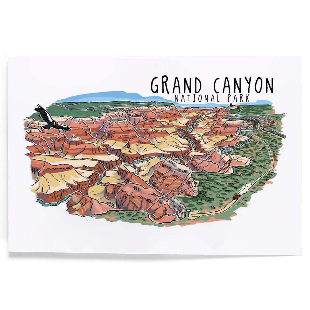 Grand Canyon National Park, Arizona, Line Drawing, Art & Giclee Prints - Lantern Press