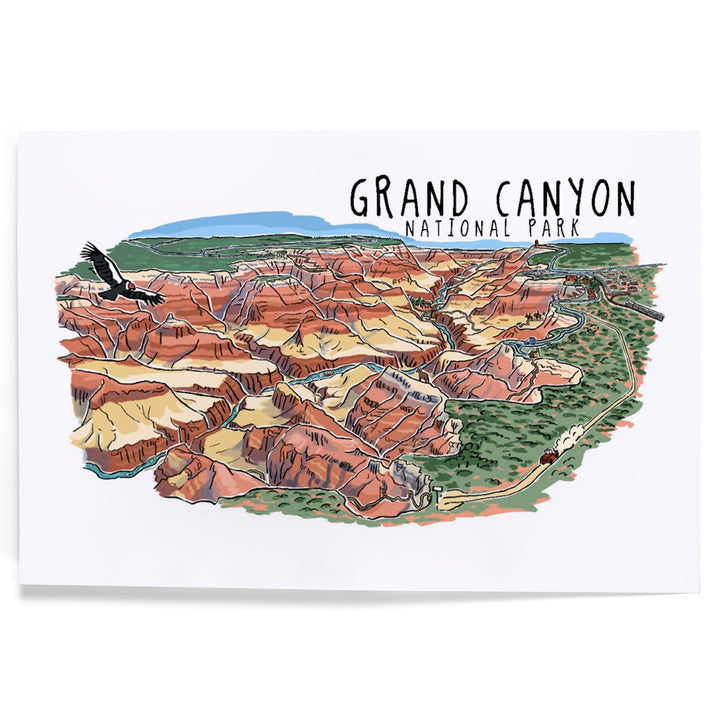 Grand Canyon National Park, Arizona, Line Drawing, Art & Giclee Prints - Lantern Press