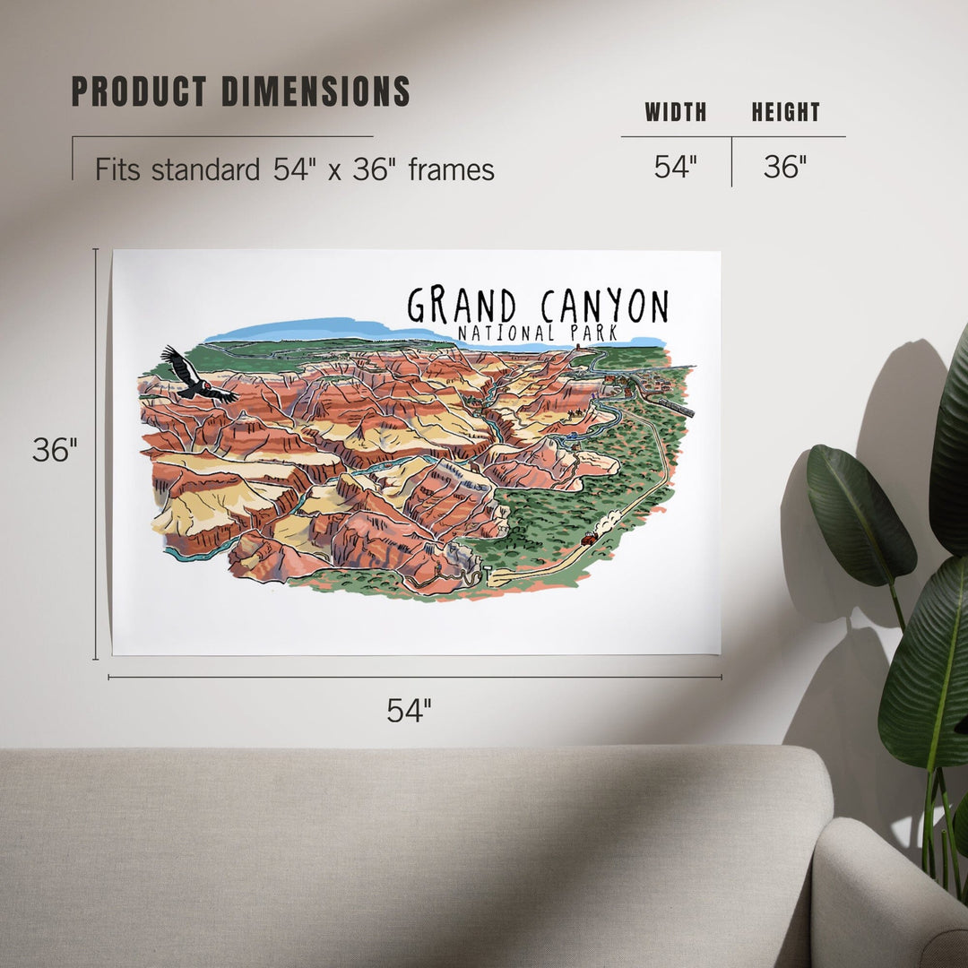 Grand Canyon National Park, Arizona, Line Drawing, Art & Giclee Prints - Lantern Press