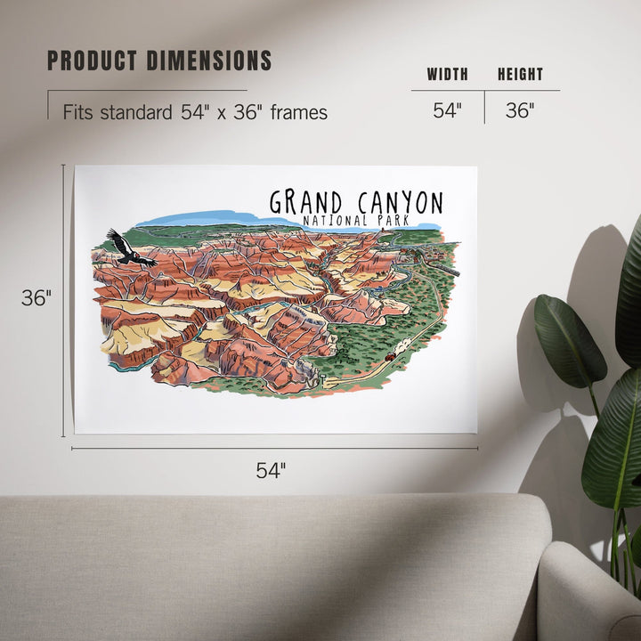 Grand Canyon National Park, Arizona, Line Drawing, Art & Giclee Prints - Lantern Press