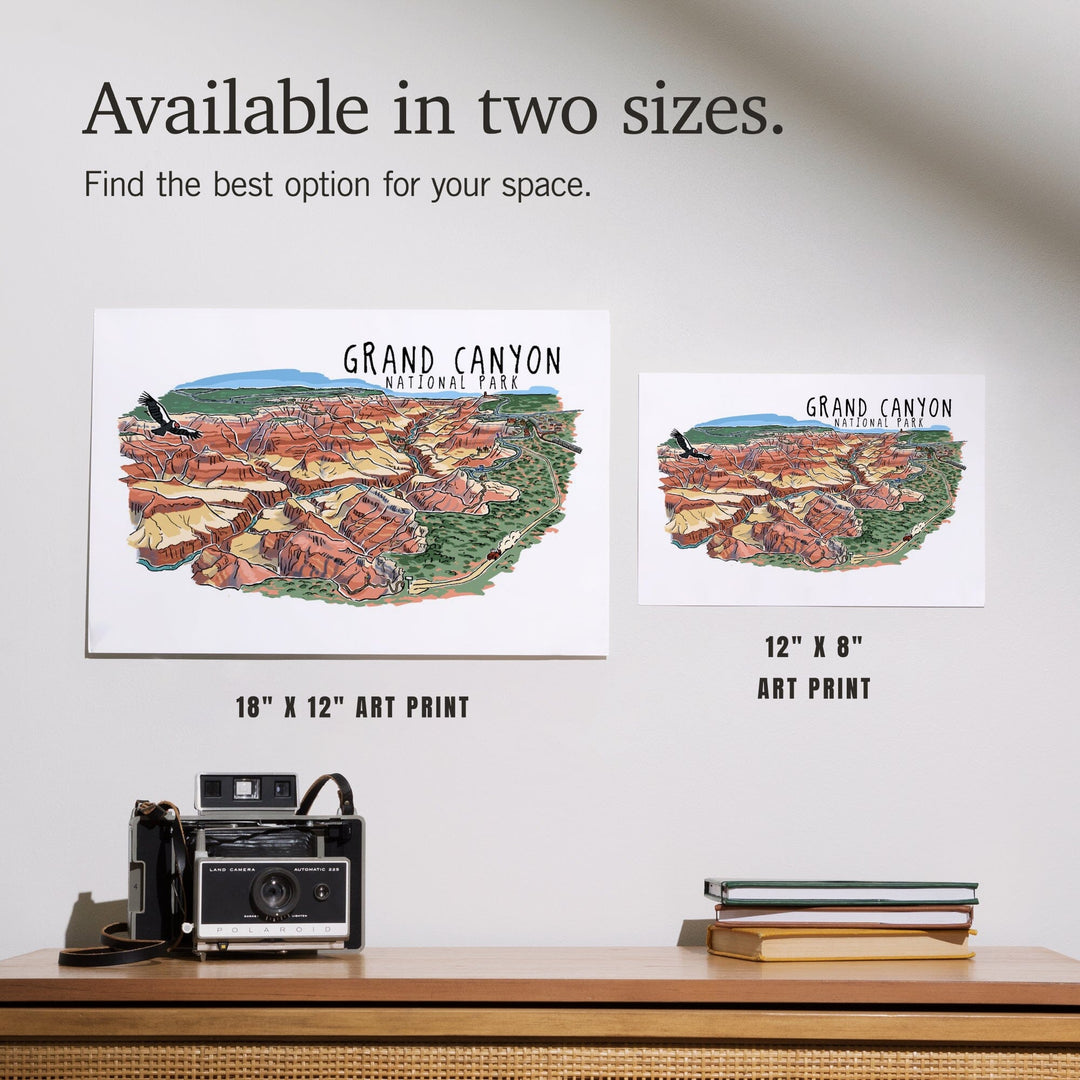 Grand Canyon National Park, Arizona, Line Drawing, Art & Giclee Prints - Lantern Press