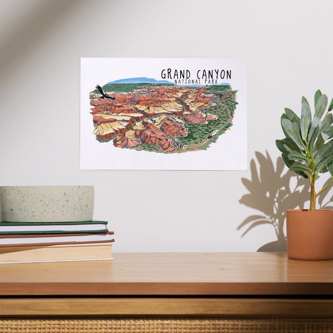 Grand Canyon National Park, Arizona, Line Drawing, Art & Giclee Prints - Lantern Press