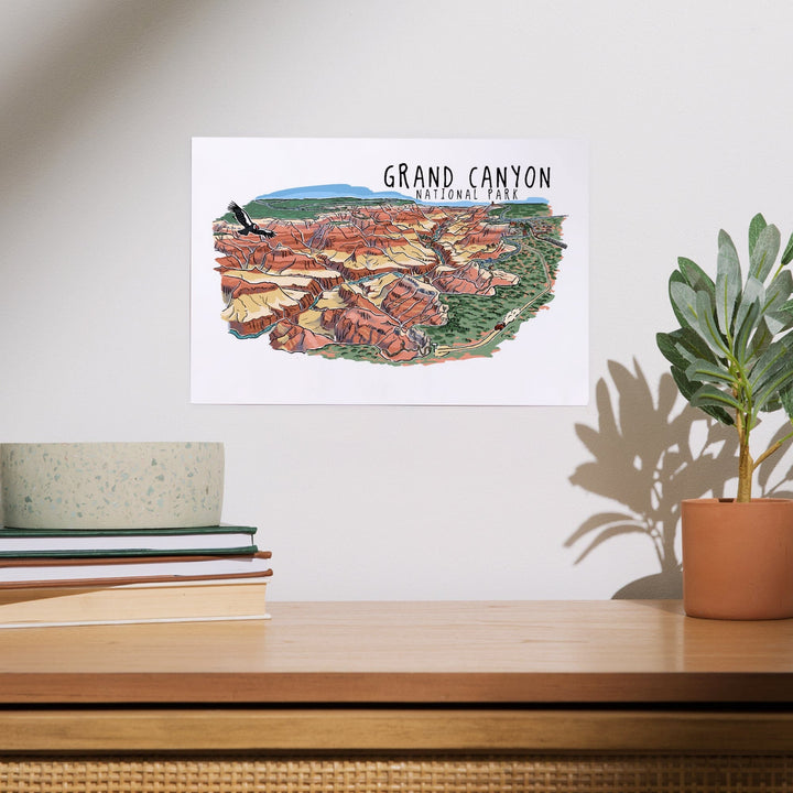 Grand Canyon National Park, Arizona, Line Drawing, Art & Giclee Prints - Lantern Press