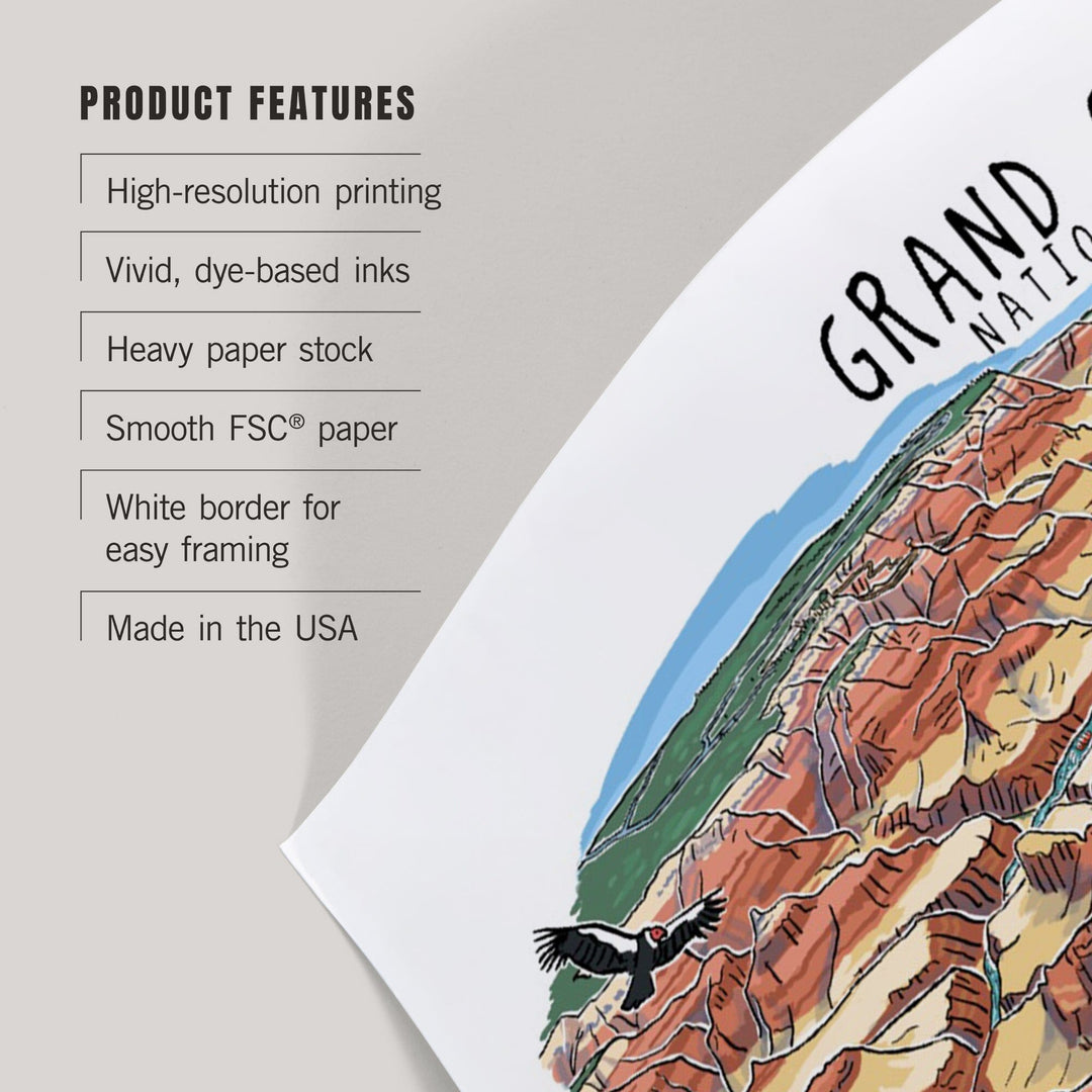 Grand Canyon National Park, Arizona, Line Drawing, Art & Giclee Prints - Lantern Press