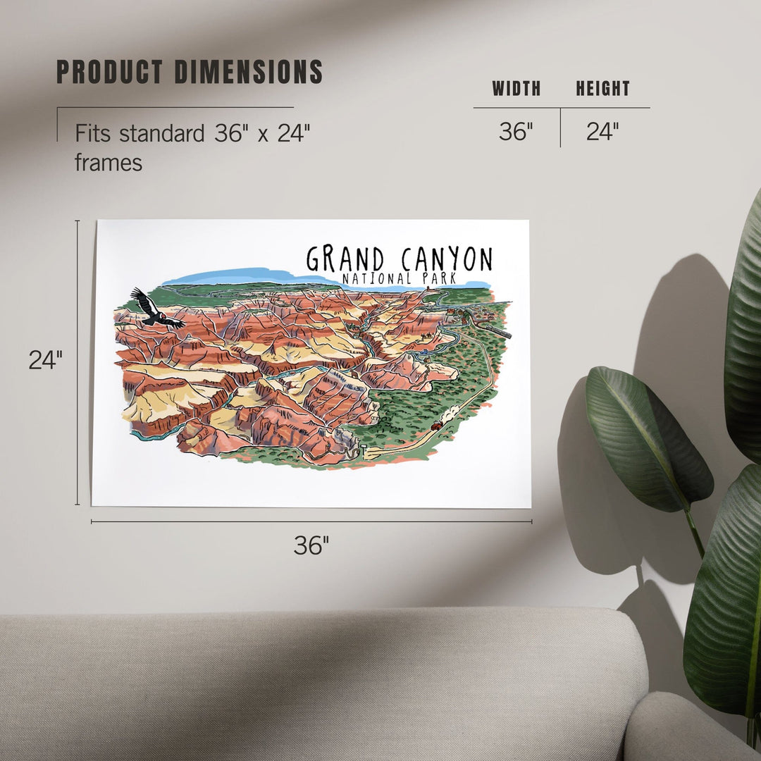 Grand Canyon National Park, Arizona, Line Drawing, Art & Giclee Prints - Lantern Press