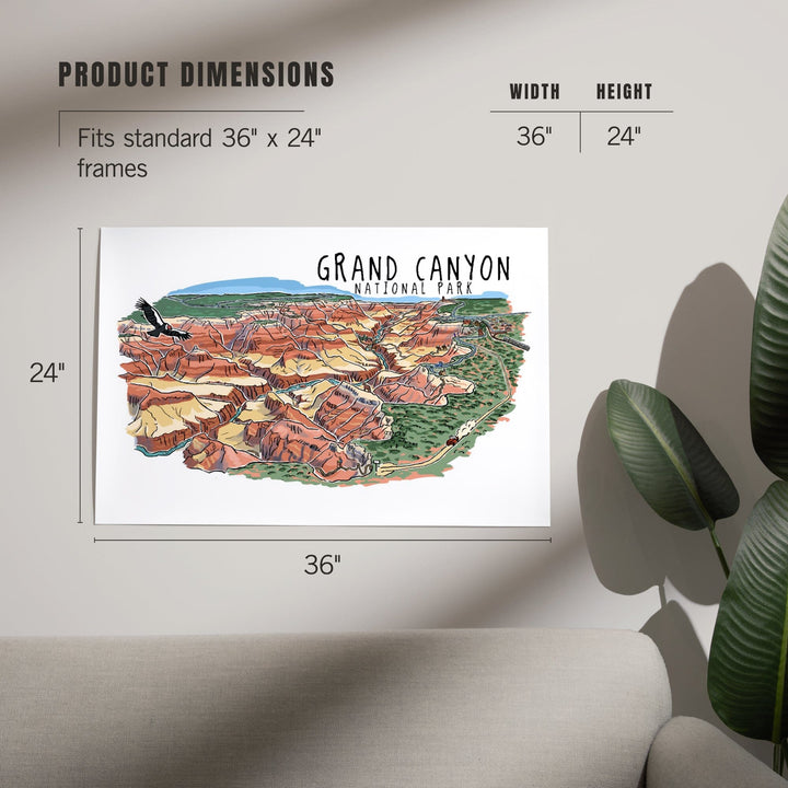 Grand Canyon National Park, Arizona, Line Drawing, Art & Giclee Prints - Lantern Press