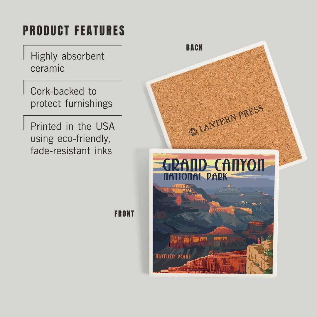 Grand Canyon National Park, Arizona, Mather Point, Coasters Coasters Lantern Press