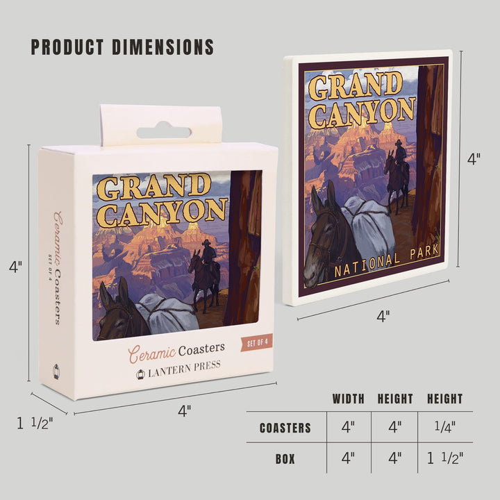 Grand Canyon National Park, Arizona, Mule Train, Coasters Coasters Lantern Press