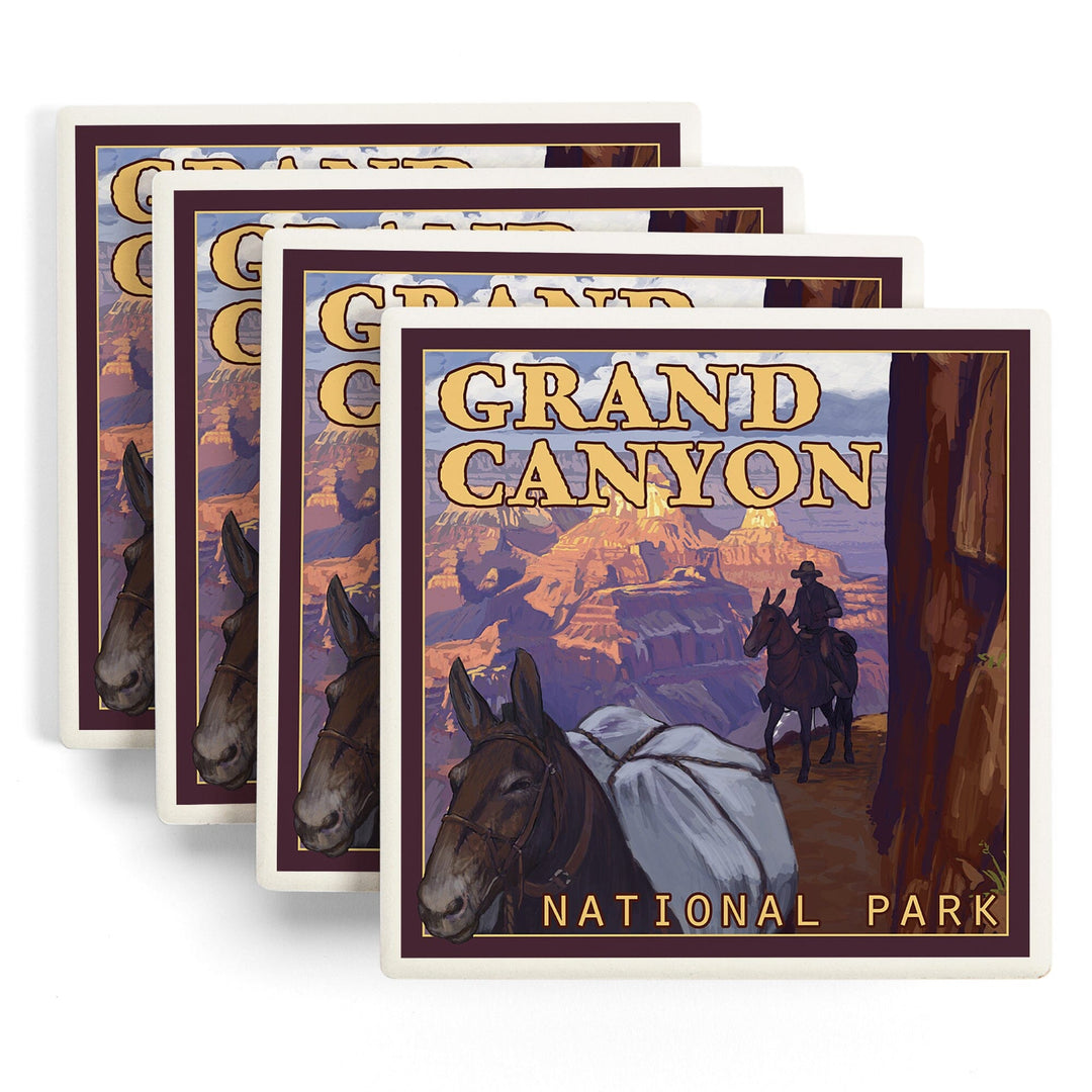 Grand Canyon National Park, Arizona, Mule Train, Coasters Coasters Lantern Press