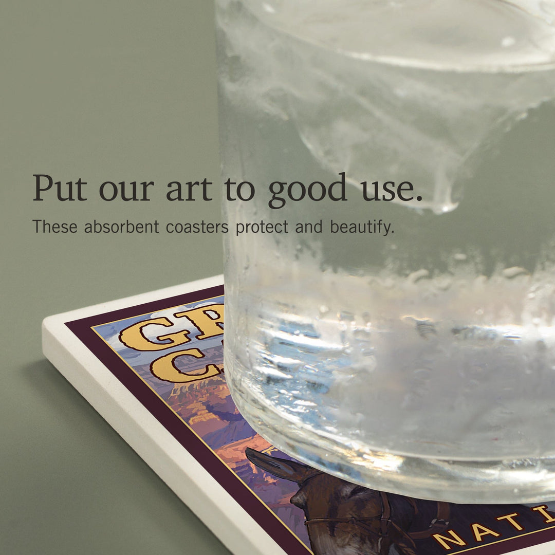 Grand Canyon National Park, Arizona, Mule Train, Coasters Coasters Lantern Press