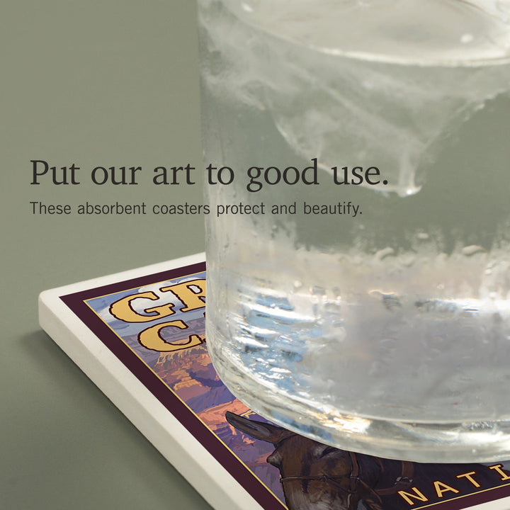 Grand Canyon National Park, Arizona, Mule Train, Coasters Coasters Lantern Press