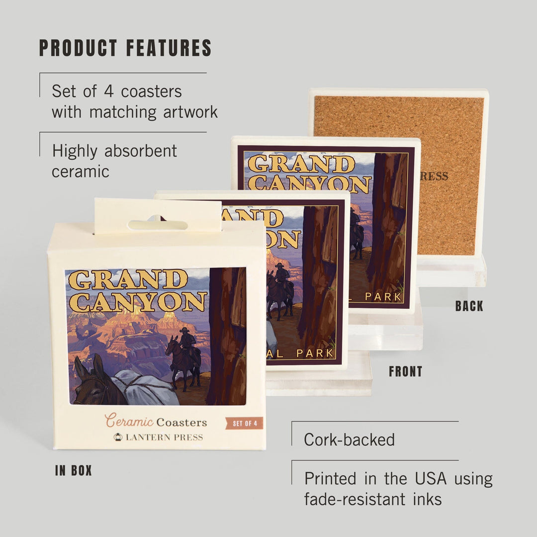 Grand Canyon National Park, Arizona, Mule Train, Coasters Coasters Lantern Press