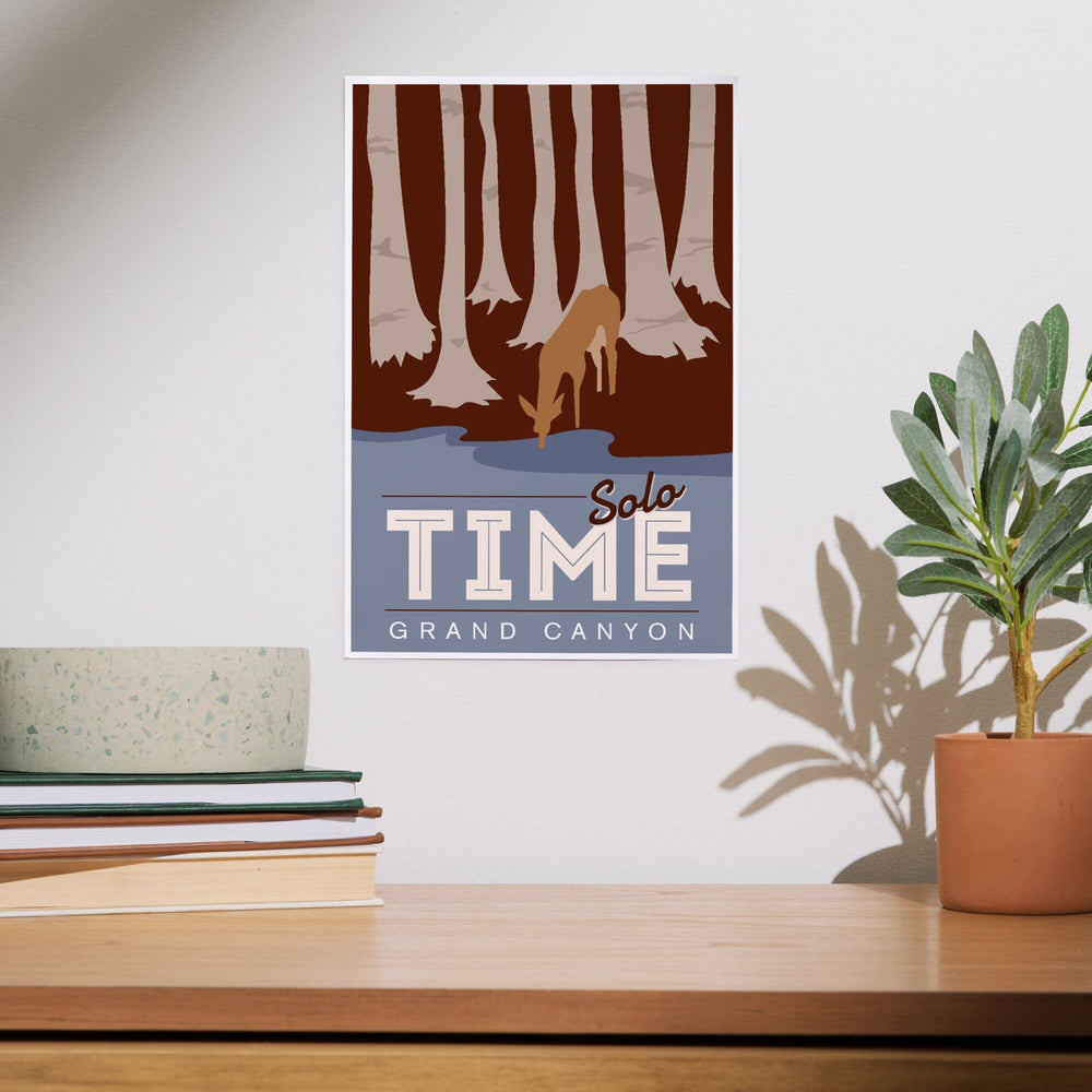 Grand Canyon National Park, Arizona, Solo Time, Deer Drinking, Vector Style, Art & Giclee Prints Art Lantern Press