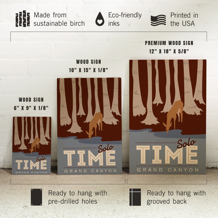Grand Canyon National Park, Arizona, Solo Time, Deer Drinking, Vector Style, Wood Signs and Postcards Wood Lantern Press
