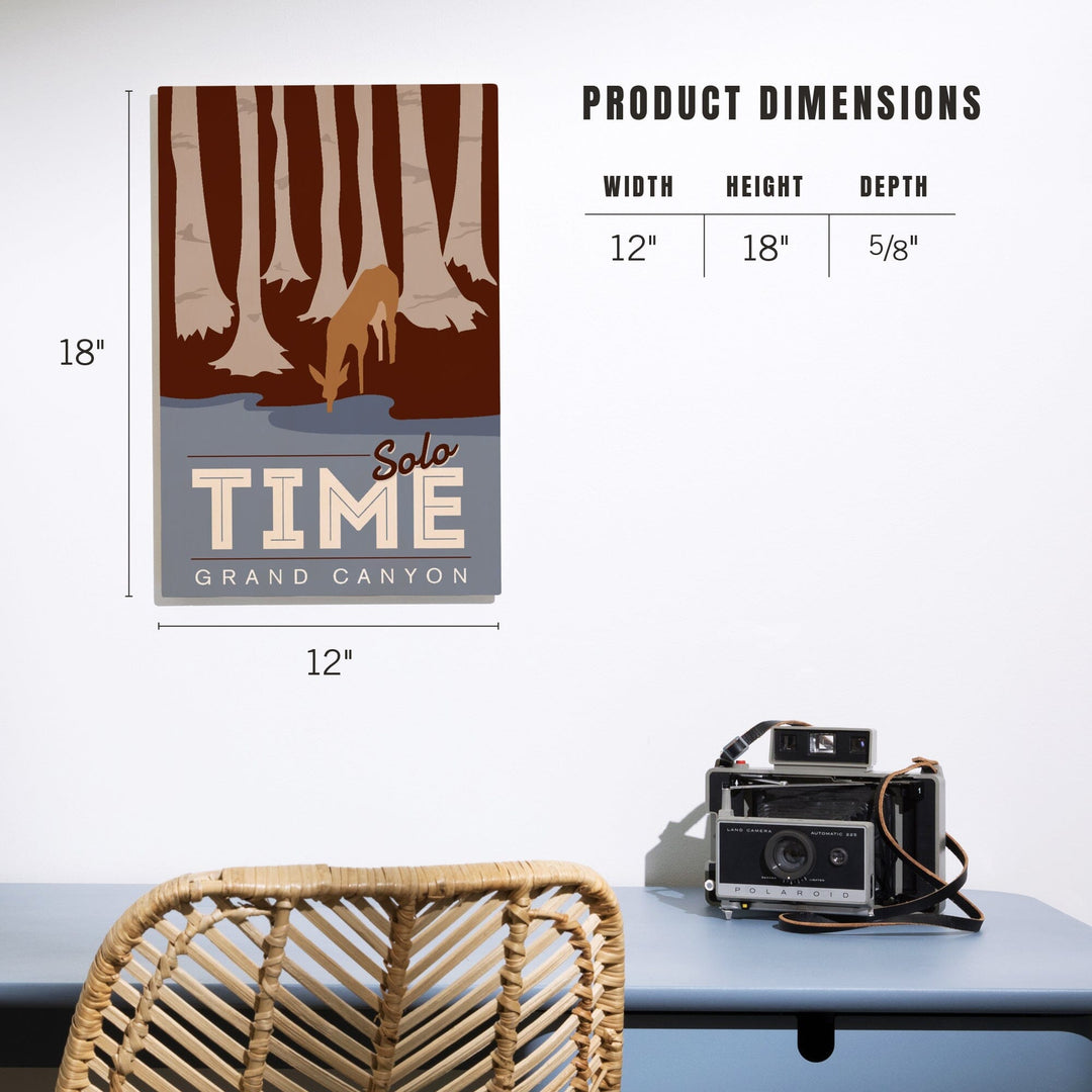 Grand Canyon National Park, Arizona, Solo Time, Deer Drinking, Vector Style, Wood Signs and Postcards Wood Lantern Press