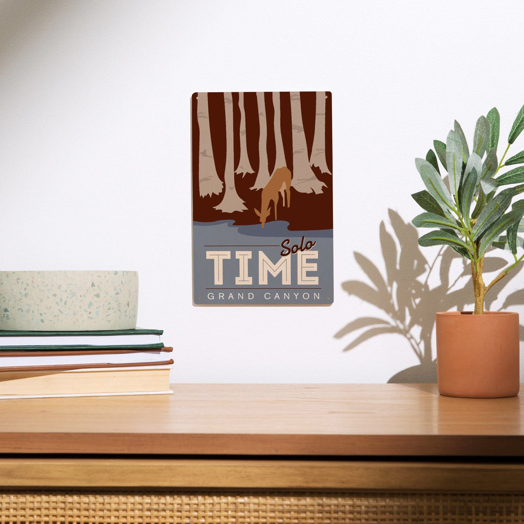 Grand Canyon National Park, Arizona, Solo Time, Deer Drinking, Vector Style, Wood Signs and Postcards Wood Lantern Press