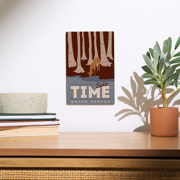 Grand Canyon National Park, Arizona, Solo Time, Deer Drinking, Vector Style, Wood Signs and Postcards Wood Lantern Press