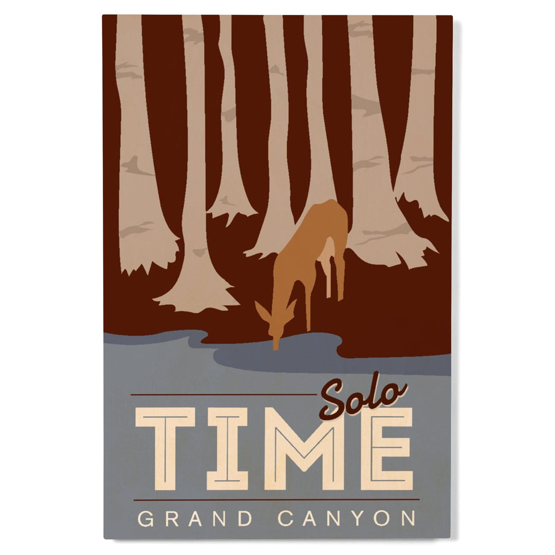 Grand Canyon National Park, Arizona, Solo Time, Deer Drinking, Vector Style, Wood Signs and Postcards Wood Lantern Press