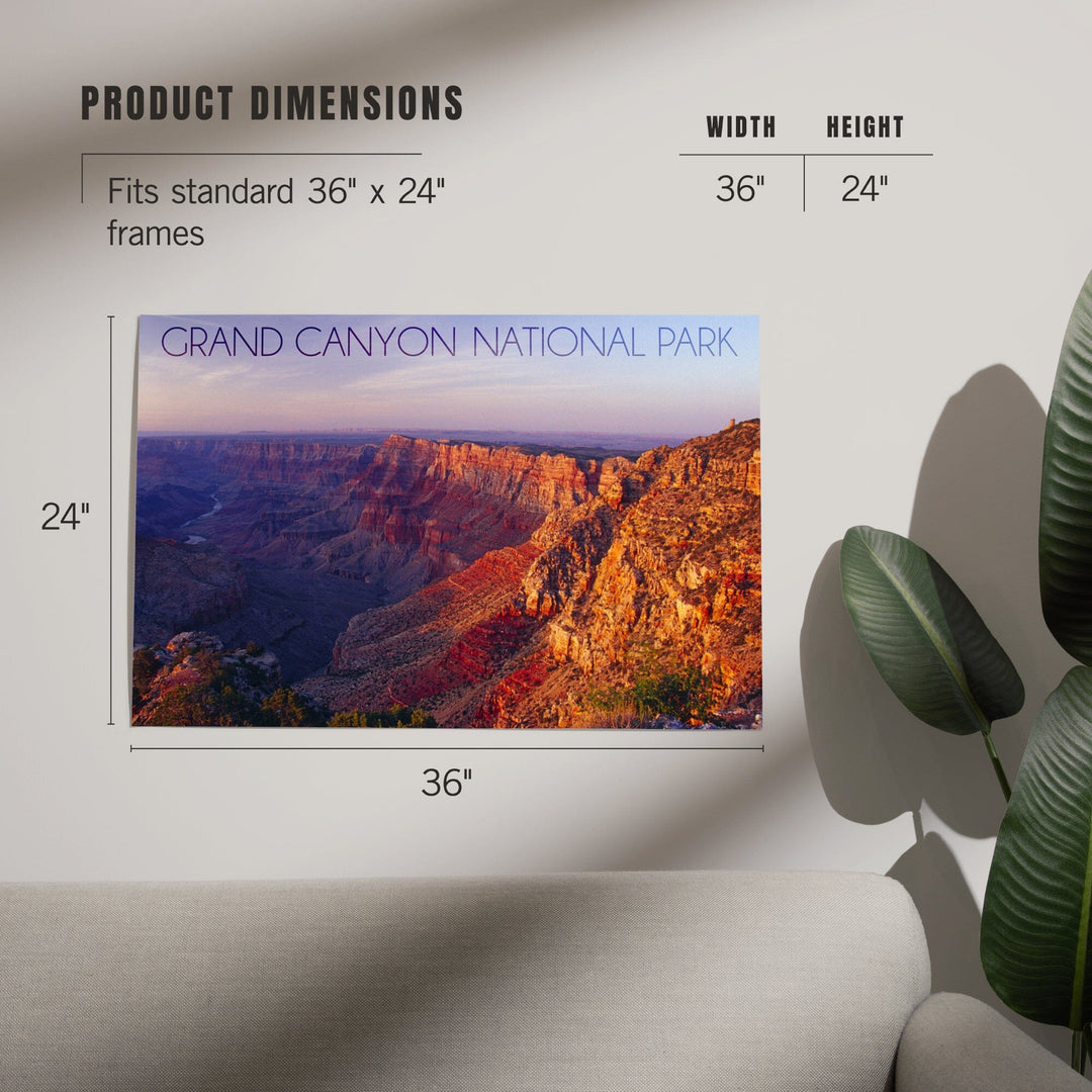 Grand Canyon National Park, Arizona, Watchtower and River at Sunset, Art & Giclee Prints - Lantern Press