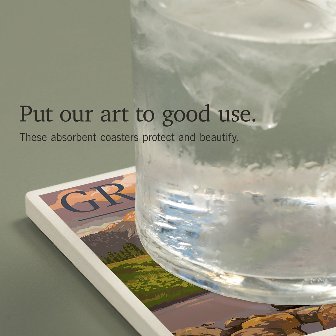 Grand Lake, Colorado, Moose and Mountain Stream at Sunset, Coasters Coasters Lantern Press