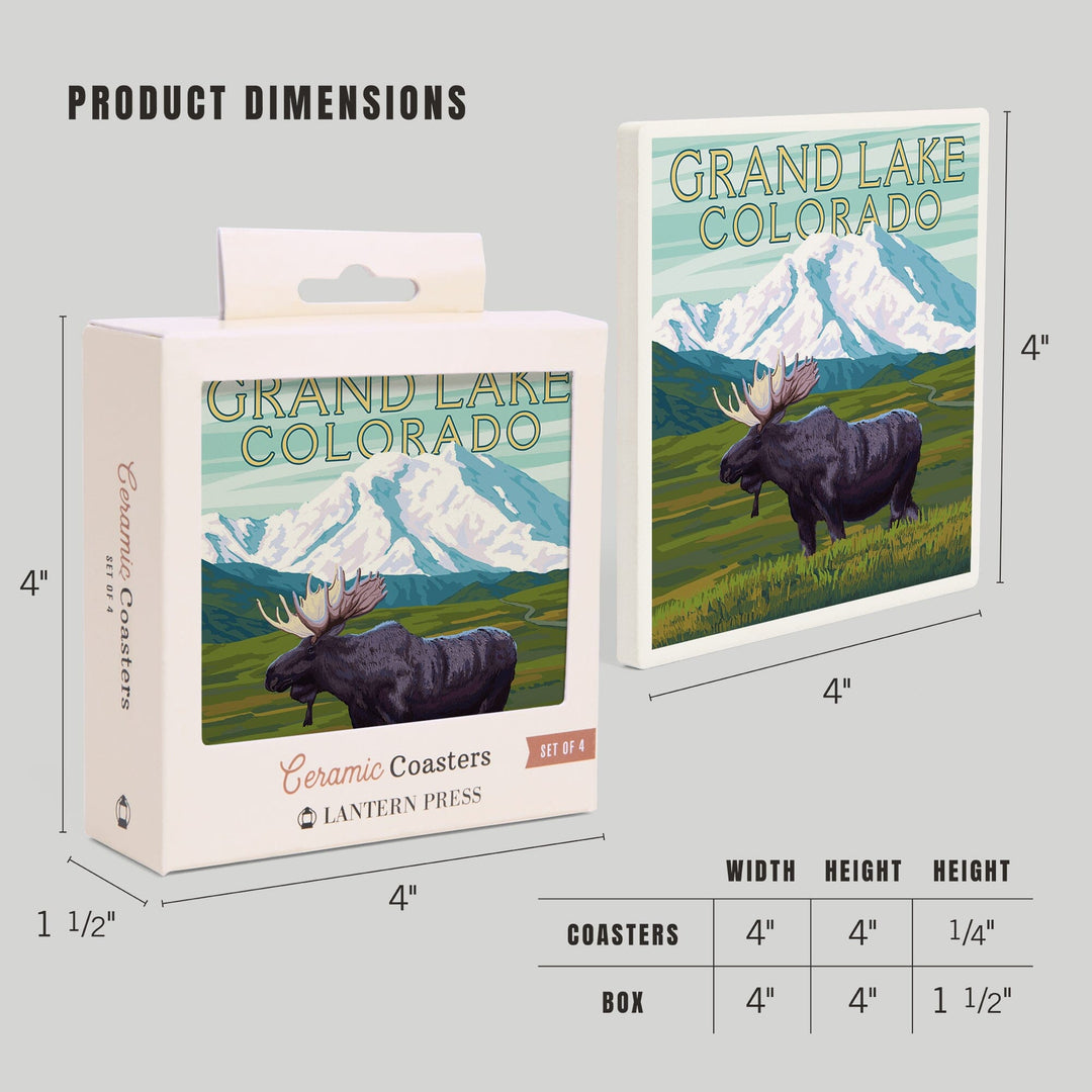 Grand Lake, Colorado, Moose and Snowy Mountain, Coasters Coasters Lantern Press
