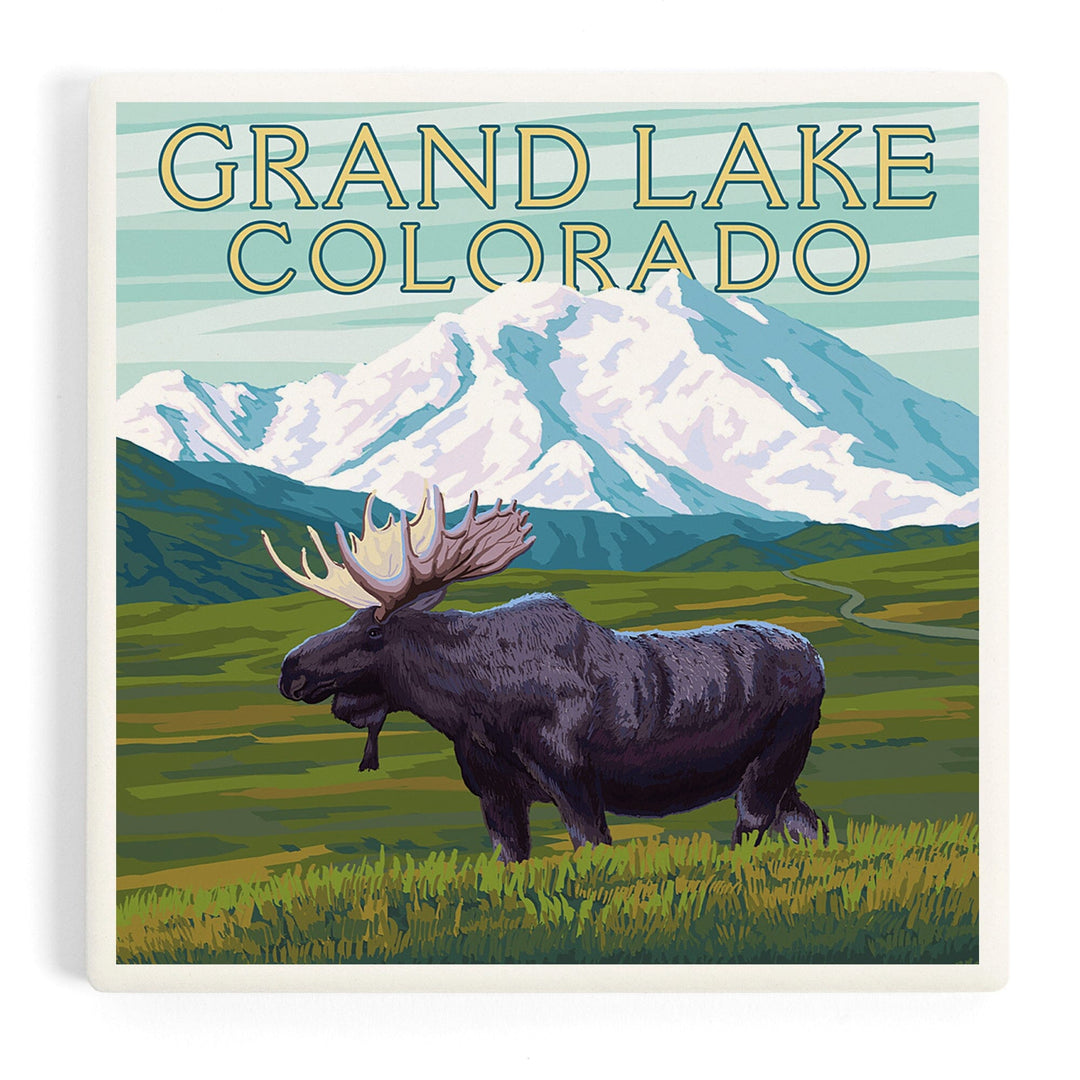 Grand Lake, Colorado, Moose and Snowy Mountain, Coasters Coasters Lantern Press