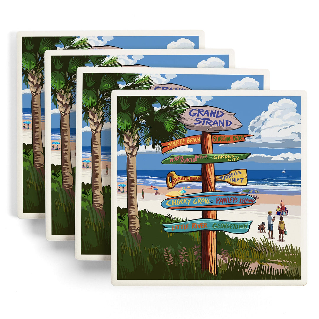 Grand Strand, South Carolina, Destinations Sign, Coasters Coasters Lantern Press