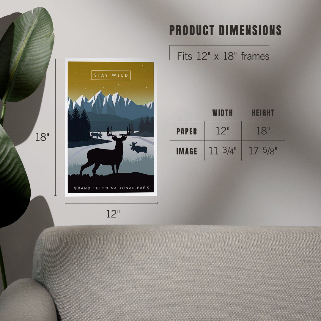 Grand Teton National Park, Wyoming, Animal Silhouettes, Yellow and Blue, Art & Giclee Prints Art Lantern Press