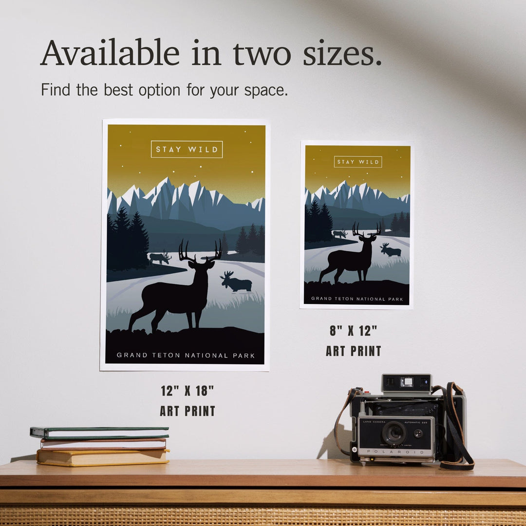 Grand Teton National Park, Wyoming, Animal Silhouettes, Yellow and Blue, Art & Giclee Prints Art Lantern Press