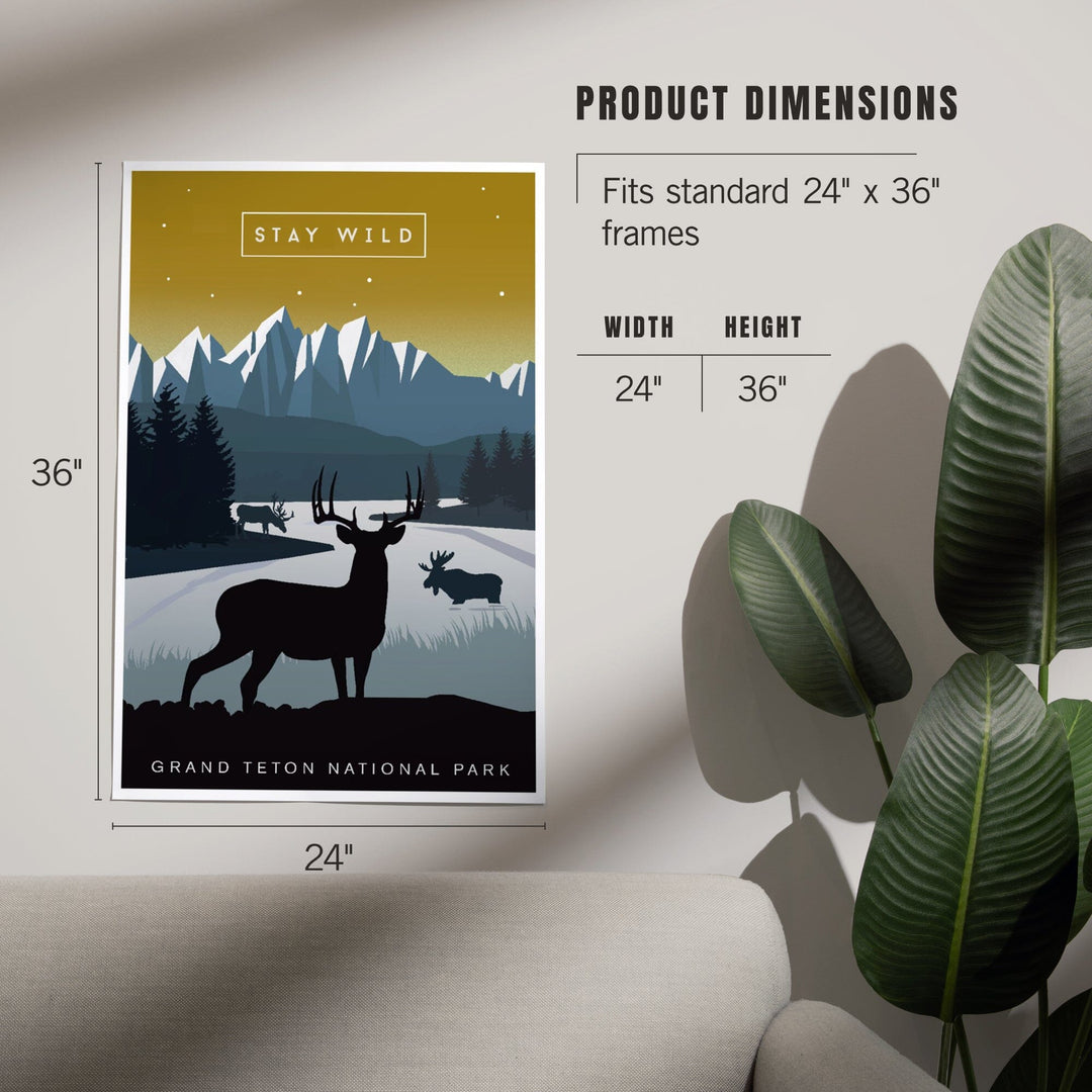 Grand Teton National Park, Wyoming, Animal Silhouettes, Yellow and Blue, Art & Giclee Prints Art Lantern Press