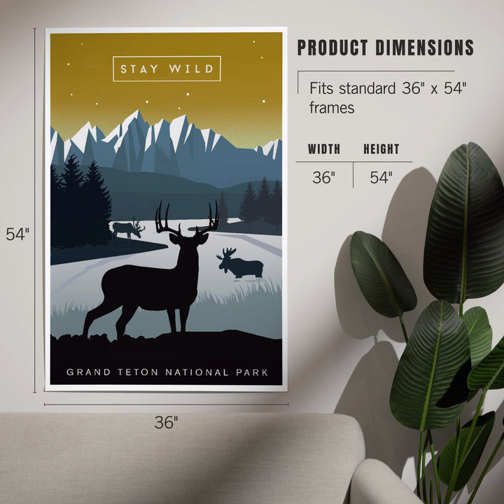 Grand Teton National Park, Wyoming, Animal Silhouettes, Yellow and Blue, Art & Giclee Prints Art Lantern Press