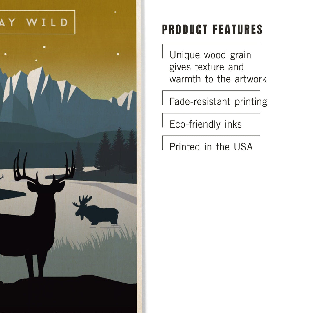 Grand Teton National Park, Wyoming, Animal Silhouettes, Yellow and Blue, Wood Signs and Postcards Wood Lantern Press
