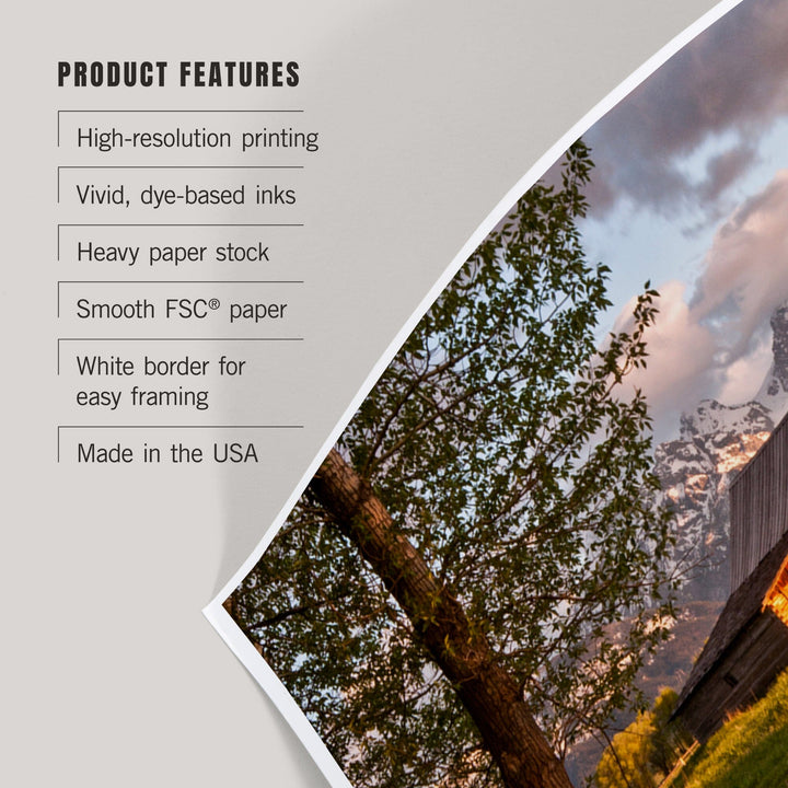 Grand Teton National Park, Wyoming, Barn and Tree, Art & Giclee Prints - Lantern Press
