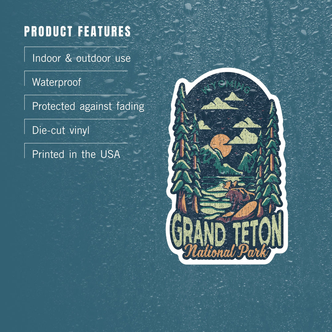 Grand Teton National Park, Wyoming, Distress Vector Shapes, Contour, Lantern Press Artwork, Vinyl Sticker - Lantern Press