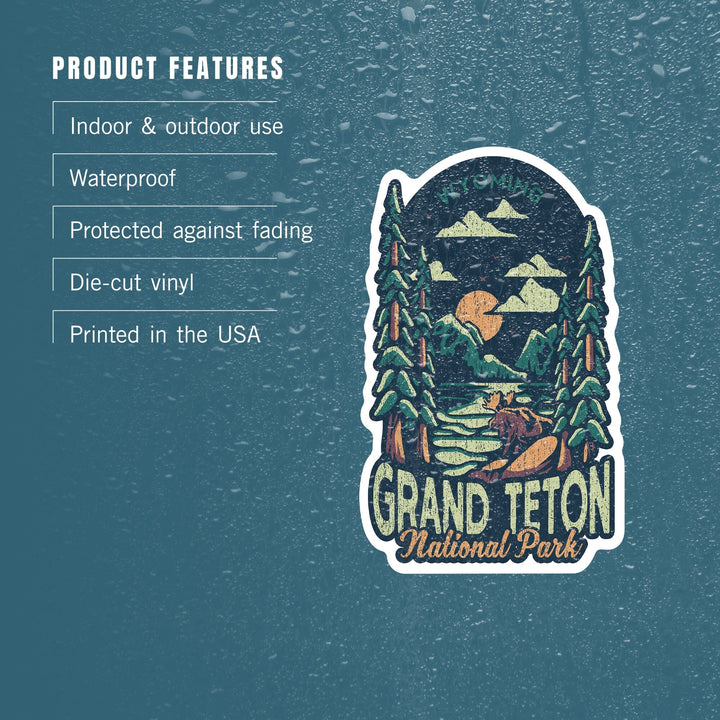 Grand Teton National Park, Wyoming, Distress Vector Shapes, Contour, Lantern Press Artwork, Vinyl Sticker - Lantern Press