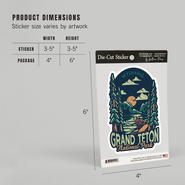 Grand Teton National Park, Wyoming, Distress Vector Shapes, Contour, Lantern Press Artwork, Vinyl Sticker - Lantern Press