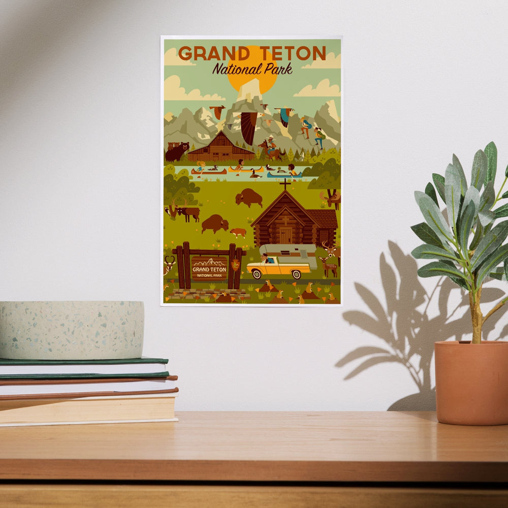 Grand Teton National Park, Wyoming, Geometric National Park Collection, Art & Giclee Prints - Lantern Press