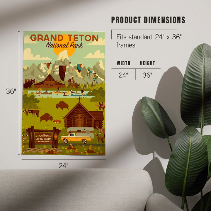 Grand Teton National Park, Wyoming, Geometric National Park Collection, Art & Giclee Prints - Lantern Press